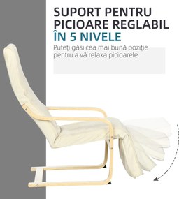 HOMCOM Fotoliu Relax cu Suport pentru Picioare Reglabil în 5 Nivele și Tetieră, 66,5x94x100 cm, Crem | Aosom Romania