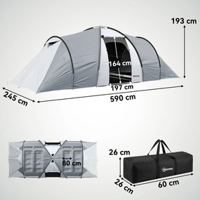 Outsunny Cort Camping 4-5 Persoane 2 Camere Familie Impermeabil Baldachin 590x245x193cm Gri | Aosom Romania