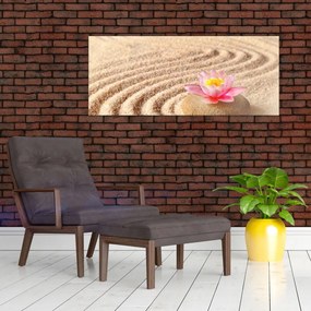 Tablou cu piatră și floare pe nisip (120x50 cm)