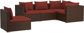 vidaXL Set mobilier de grădină cu perne, 5 piese, maro, poliratan