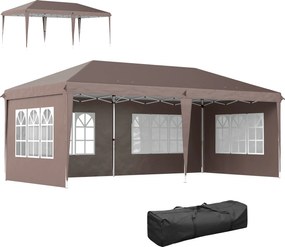 Outsunny Cort Pliabil 6x3 m Pop-up cu 4 Laterale Detașabile Foișor de Grădină cu 4 Ferestre și Sac de Transport Cafeniu | Aosom Romania