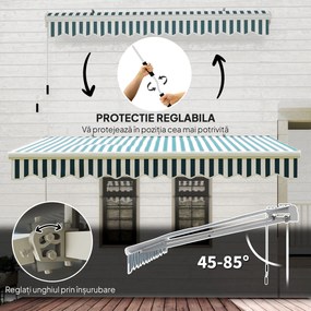 Outsunny Copertină Retractabilă cu Braț Pliabil și Protecție UV, 395x 245 cm, Verde și Alb | Aosom Romania