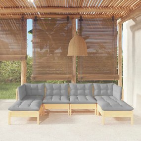 3097078 vidaXL Set mobilier grădină cu perne gri, 6 piese, lemn de pin