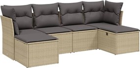 vidaXL Set canapele de grădină, 6 piese, cu perne, bej, poliratan