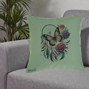 Perna Personalizata Prinzator de Vise cu Fluture si Trandafiri, 40x40 cm, Verde, Husa Detasabila, Perna Inclusa, BEKZ®