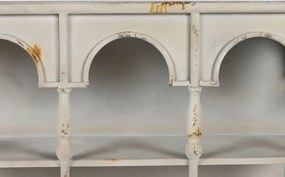 Etajeră de perete din metal, alb, trei arcade și 2 rafturi compartimentate, finisaj antichizat, 70 x 60 x 20 cm, „Fontaine”