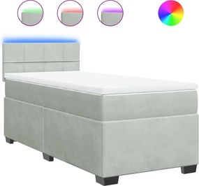 vidaXL Pat box spring cu saltea, gri deschis, 100x200 cm, catifea