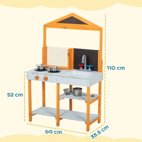 AIYAPLAY Bucătărie de noroi pentru copii, bucătărie de joacă din lemn pentru exterior cu plită, chiuvetă detașabilă, rafturi pentru copii 3-8 ani, Albastru deschis | Aosom Romania