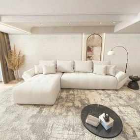 Colțar extensibil dumonde cu ladă de depozitare si sezut confortabil din spuma high-density, Berlin XL Euphoria Ivory 350x185 cm