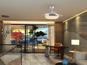 Lustra LED cu Ventilator si telecomanda, lame retractabile HERON alb/auriu
