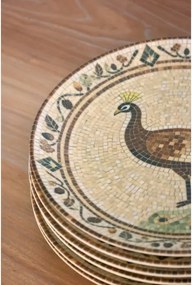 Tavă pentru servire din ceramică cu model mozaic și motiv păun, H2,8/D26,5 cm, bej &amp; mocca, „Chartres”