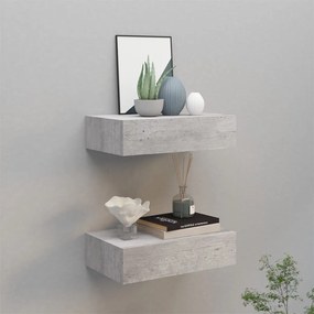 vidaXL Dulapuri de perete cu sertar 2 buc. gri beton 40x23,5x10 cm MDF