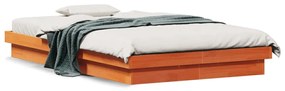 844422 vidaXL Cadru de pat cu LED, maro ceruit, 135x190 cm, lemn masiv de pin