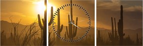 Tablou - Cactuși Saguaro (cu ceas) (90x30 cm)