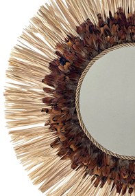 Oglinda decorativa din rafie cu pene PEACOCK, 50-52 cm