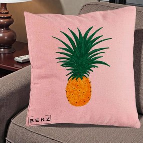 Perna Decorativa Ananas Tropical, 40x40 cm, Roz, Husa Detasabila, Perna Inclusa, BEKZ®
