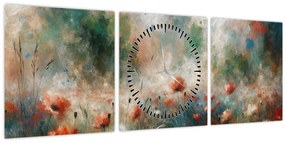 Tablou – Abstracție de câmp cu maci (cu ceas) (90x30 cm)
