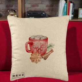 Perna Decorativa Cacao de Iarna cu Biscuit, 40x40 cm, Bej, Husa Detasabila, Perna Inclusa, BEKZ®