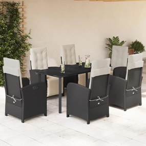 vidaXL Set mobilier de grădină cu perne, 7 piese, negru, poliratan