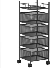 HOMCOM Cărucior de bucătărie pe roți, 5 nivele, cărucior de depozitare 4 coșuri rotative, raft, 27,5x27,5x77cm, negru | Aosom Romania