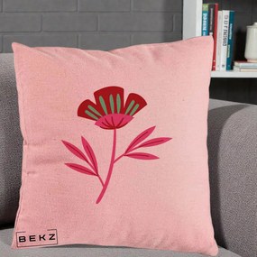Perna Decorativa Floare Macul Roz-Rosu Grafic, 40x40 cm, Roz, Husa Detasabila, Perna Inclusa, BEKZ®