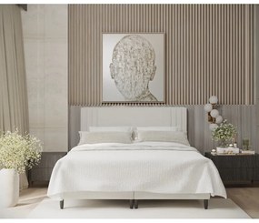 Pat matrimonial bej tapițat cu spațiu de depozitare 200x200 cm Musca – Maison de Rêve