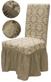Set 6 huse elastice pentru scaune, cu volanas, model Jacquard Bej