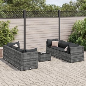 3308026 vidaXL Set mobilier de grădină cu perne, 7 piese, gri, poliratan