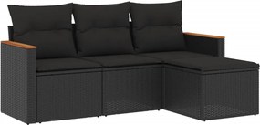 vidaXL Set mobilier de grădină cu perne, 4 piese, negru, poliratan
