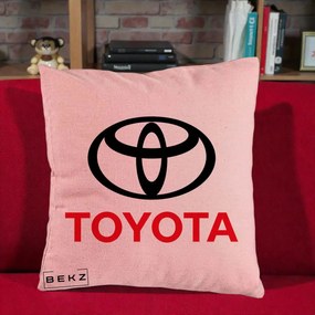 Perna Personalizata cu emblema Toyota, 40x40 cm, Roz, Husa Detasabila, Perna Inclusa, BEKZ®