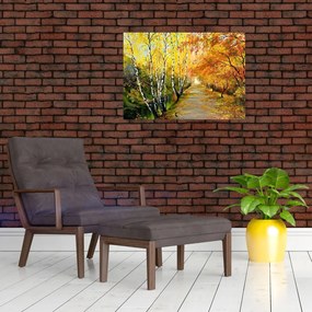 Tablou pe sticlă - Alee romantică de-a lungul apei, pictură în ulei (70x50 cm)