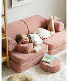 Canapea pentru copii roz cu tapițerie din țesătură bouclé 132 cm Settee – Wigiwama