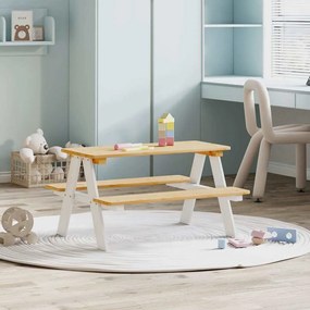 vidaXL Masa pentru copii cu banci "IRUN" alb 90x79,5x50cm lemn masiv