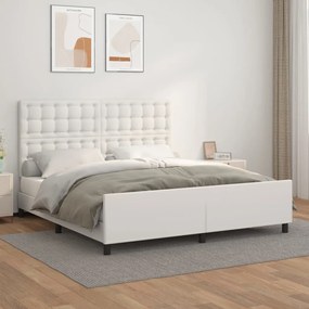 3125586 vidaXL Cadru de pat cu tăblie, alb, 180x200 cm, piele ecologică