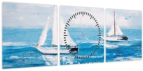 Tablou - Pictură yacht pe mare (cu ceas) (90x30 cm)