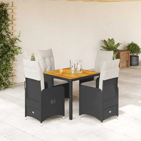 vidaXL Set bistro de grădină cu perne, 5 piese, negru, poliratan