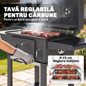Outsunny Grătar pe Cărbune, Afumător Portabil cu Ventilație, Termometru și Rafturi Laterale, Negru | Aosom Romania