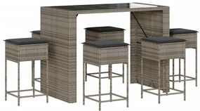 3261511 vidaXL Set mobilier bar de grădină cu perne, 7 piese, gri, poliratan