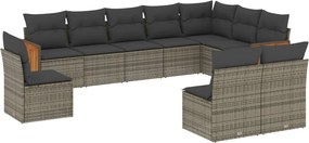 vidaXL Set mobilier de grădină cu perne, 10 piese, gri, poliratan