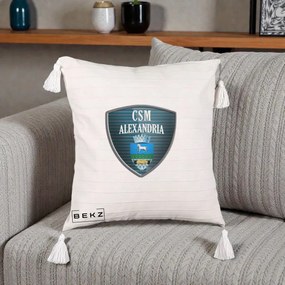 Perna Personalizata CSM Alexandria Fotbal, 40x40 cm, Bej cu Franjuri, Husa Detasabila, Perna Inclusa, BEKZ®