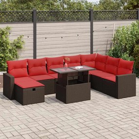 vidaXL Set mobilier grădină perne 9 piese negru poliratan/lemn acacia