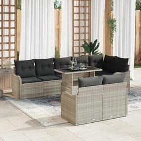 vidaXL Set de sofa de grădină 9 piese cu perne gri deschis din poli ratan