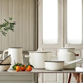 Strecurătoare vintage din oțel emailat, alb offwhite, Ø19×L34×H7 cm, „Emil's Enamel"