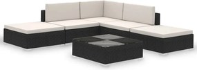 vidaXL Set mobilier de grădină cu perne, 6 piese, negru, poliratan