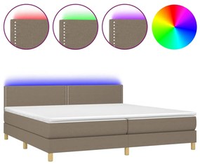 vidaXL Pat cu arcuri, saltea și LED, gri taupe, 200x200 cm, textil
