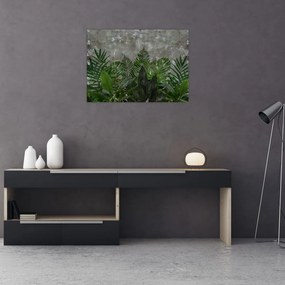 Tablou pe sticlă - Zid de beton cu plante (70x50 cm)
