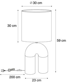 Lampă de masă de design verde cu abajur din in alb - Lotti