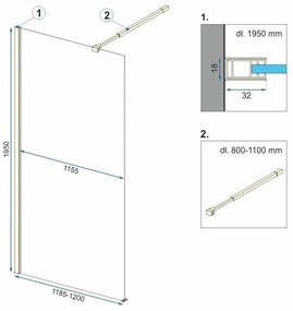 Paravan de dus Aero Intimo Auriu Periat Walk In + EVO 120cm, Rea