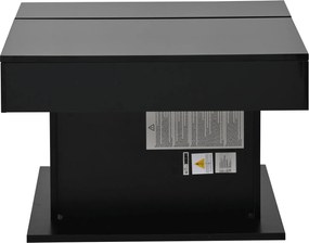 Masă de cafea rotativă 360° cu funcție de ridicare, spațiu de depozitare ascuns și 1 sertar, 70x70x45 cm, Negru