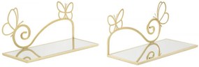 Set 2 noptiere cu oglinda aurii din metal, 41,5x18x21 cm, Butterfly Mauro Ferretti